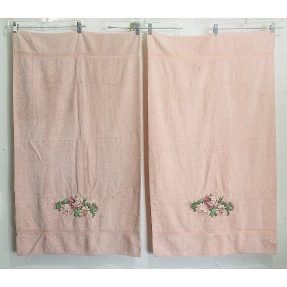 Vintage WAMSUTTA Towel Lot Set Pink Flower Floral Bath & Hand Set Somerset Rose - Picture 3 of 15